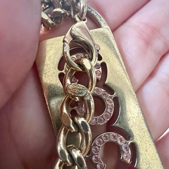 CHANEL Vintage Pink Crystal COCO Dog Tag Necklace - Picture 5 of 7